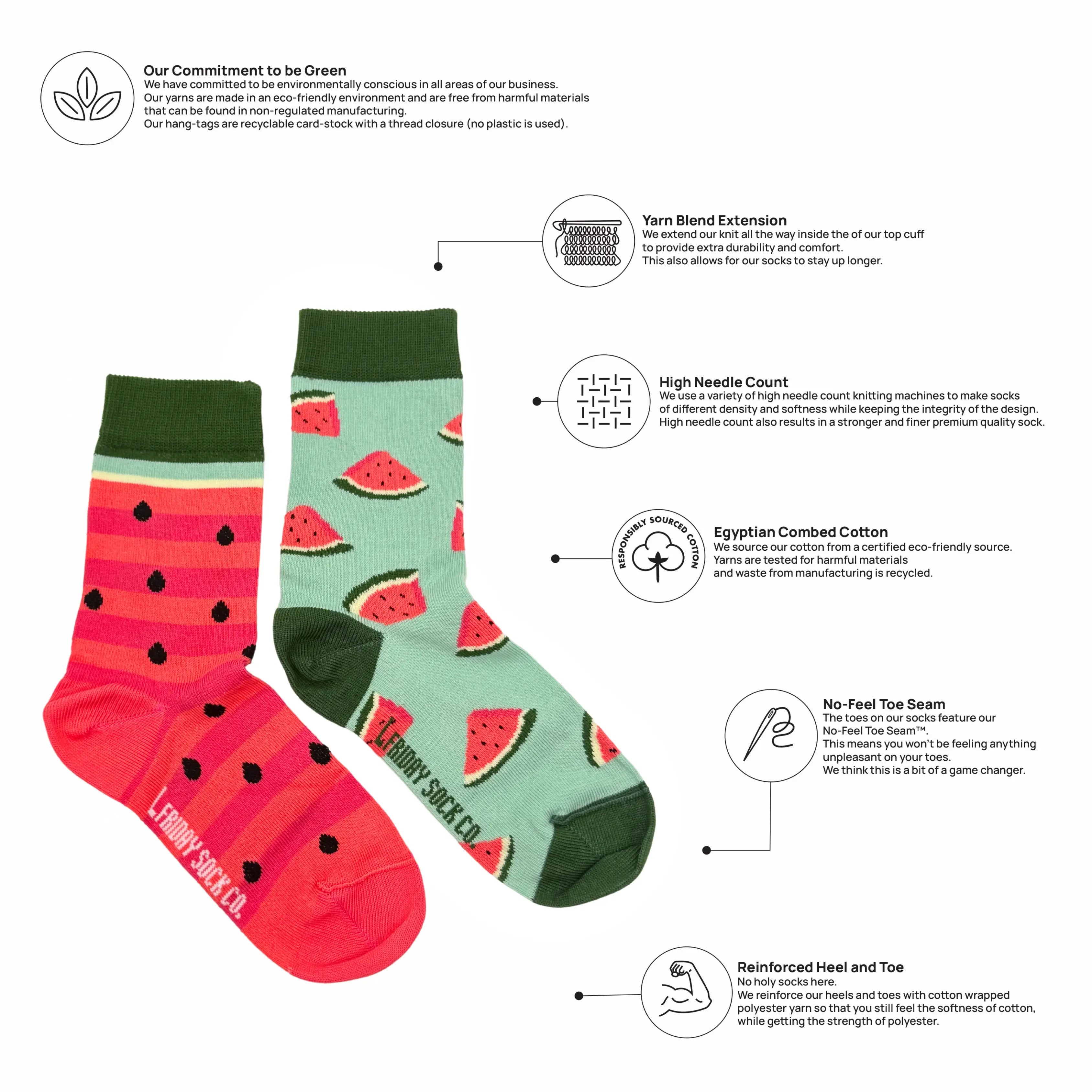 Kid's Watermelon Crew Socks - Playful Mismatch