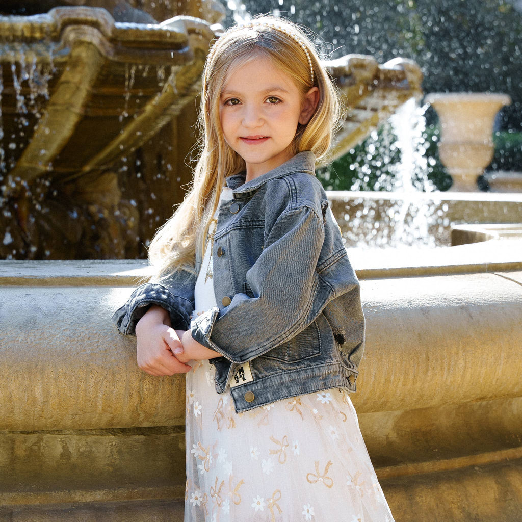Patched Denim Jacket: Black Bow