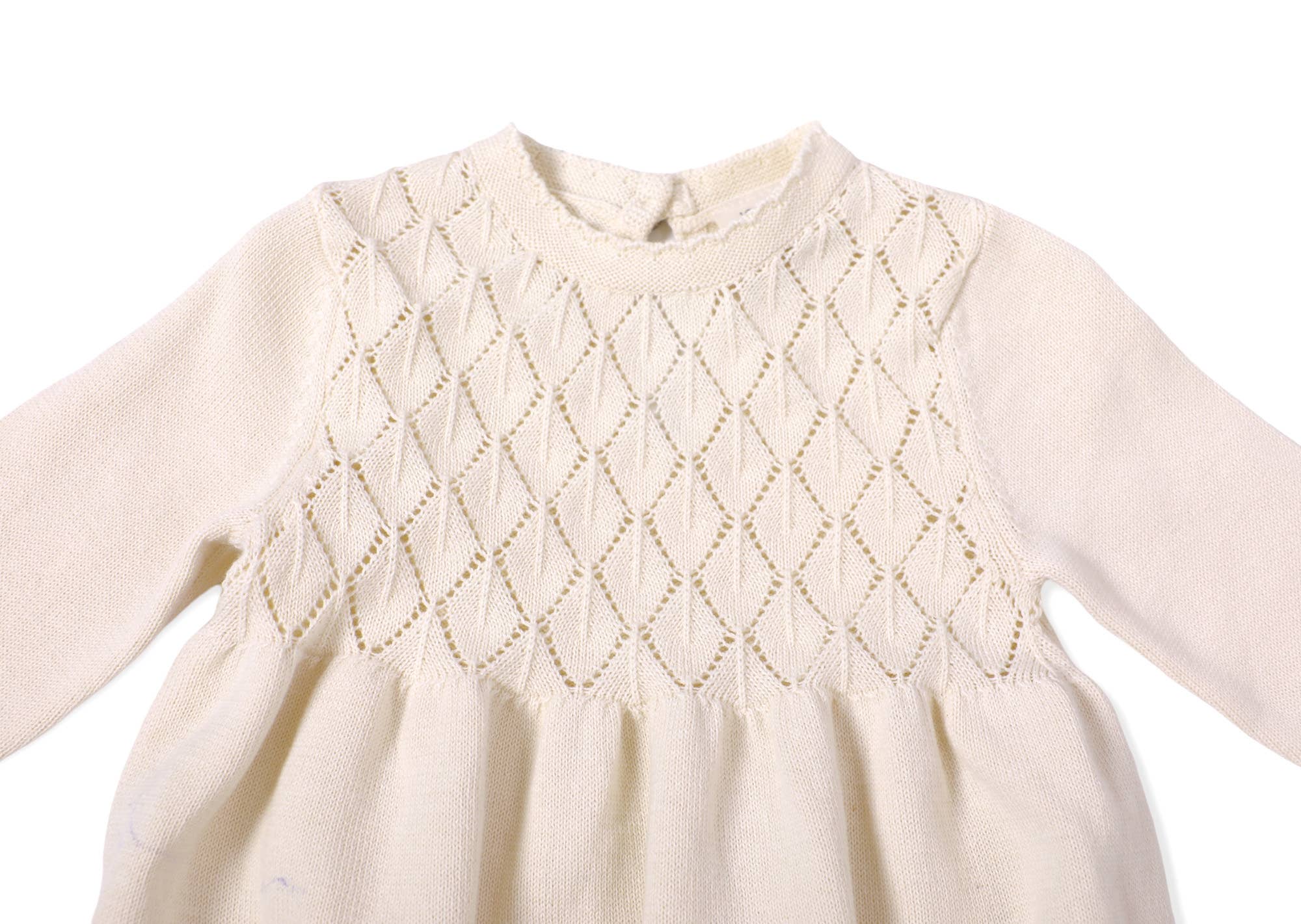 Milan Pointelle Sweater Knit Baby Dress Organic Cotton : Cream