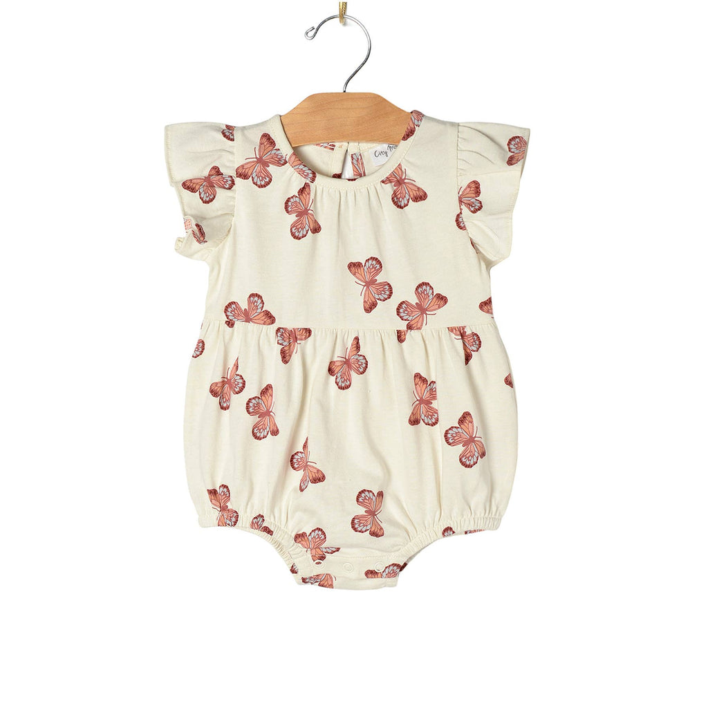 Baby Flutter Sleeve Short Romper- Butterflies