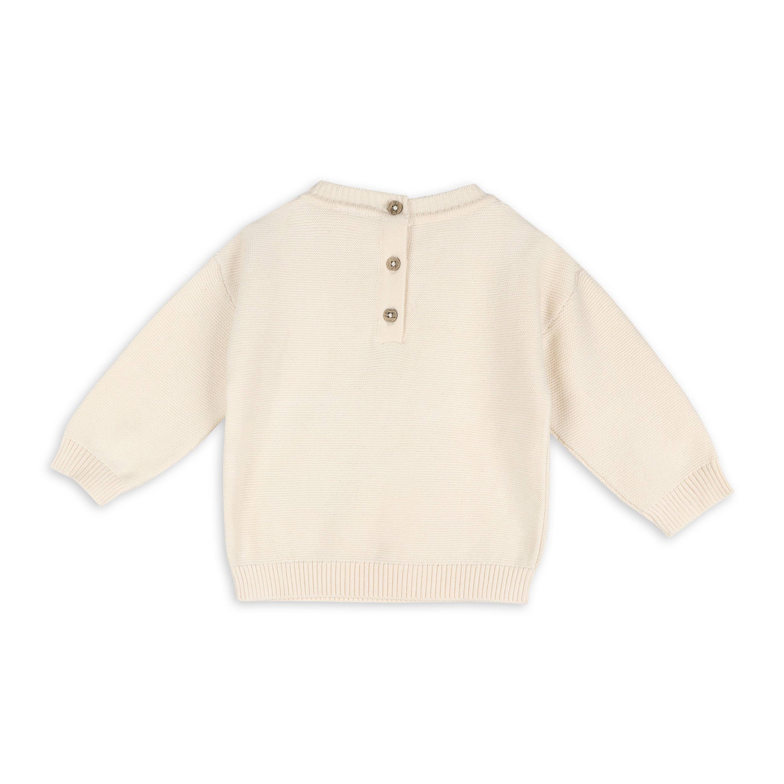 Woodland Animals Organic Cotton Knit Baby Pullover Ecru