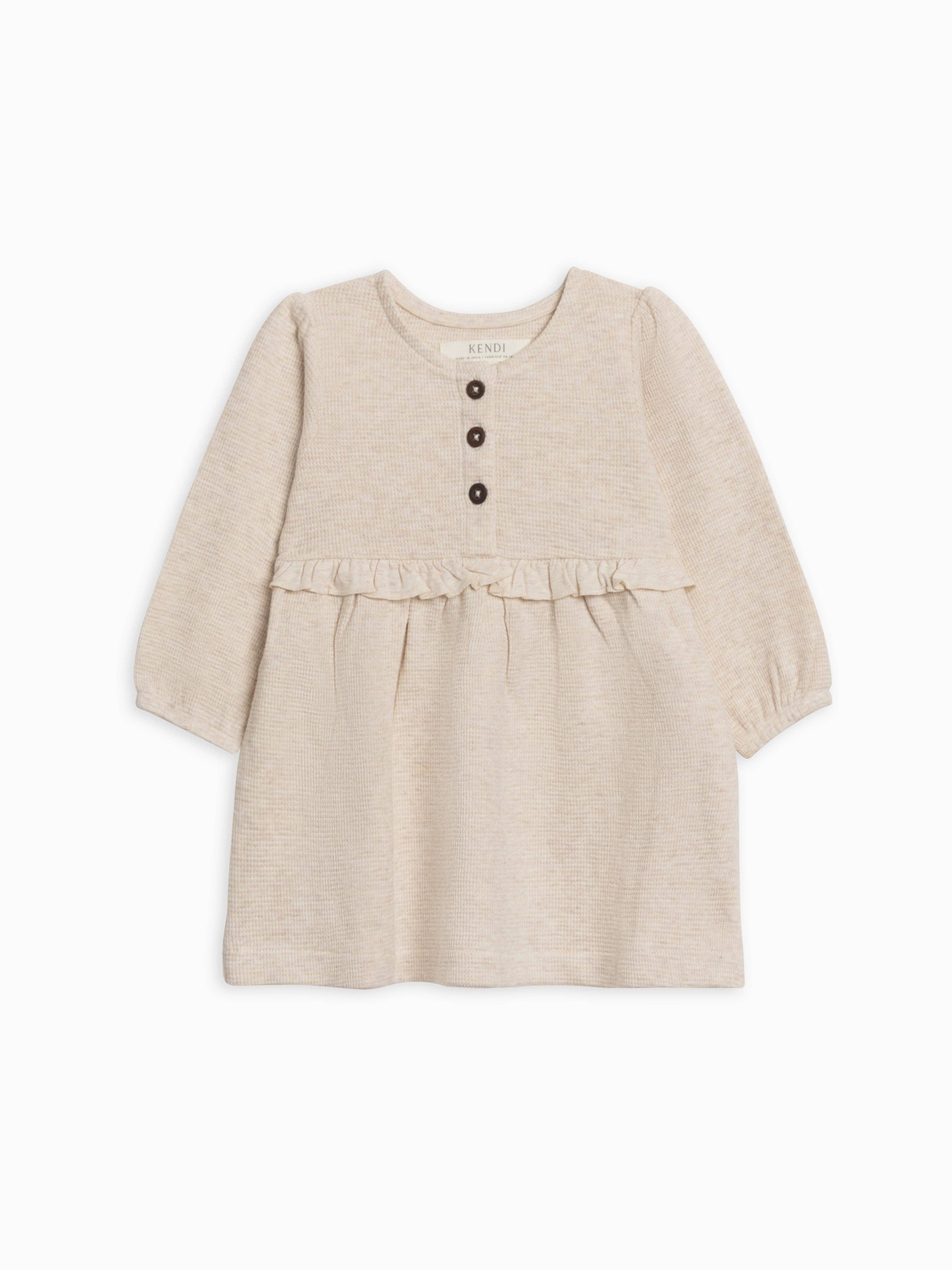 Nina Waffle Knit Ruffle Waist Dress: Heather Oat