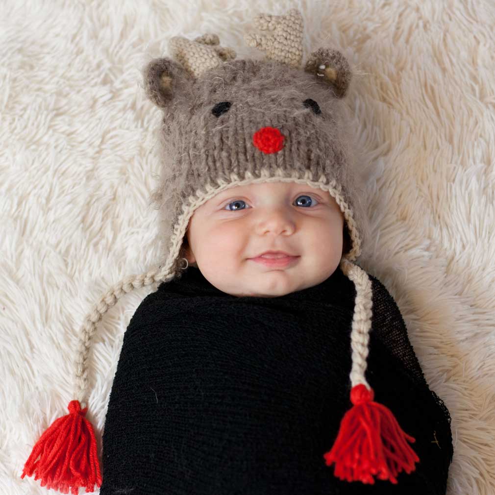 Rudolph Reindeer Beanie Hat Baby & Kids : M (6-24 Months)