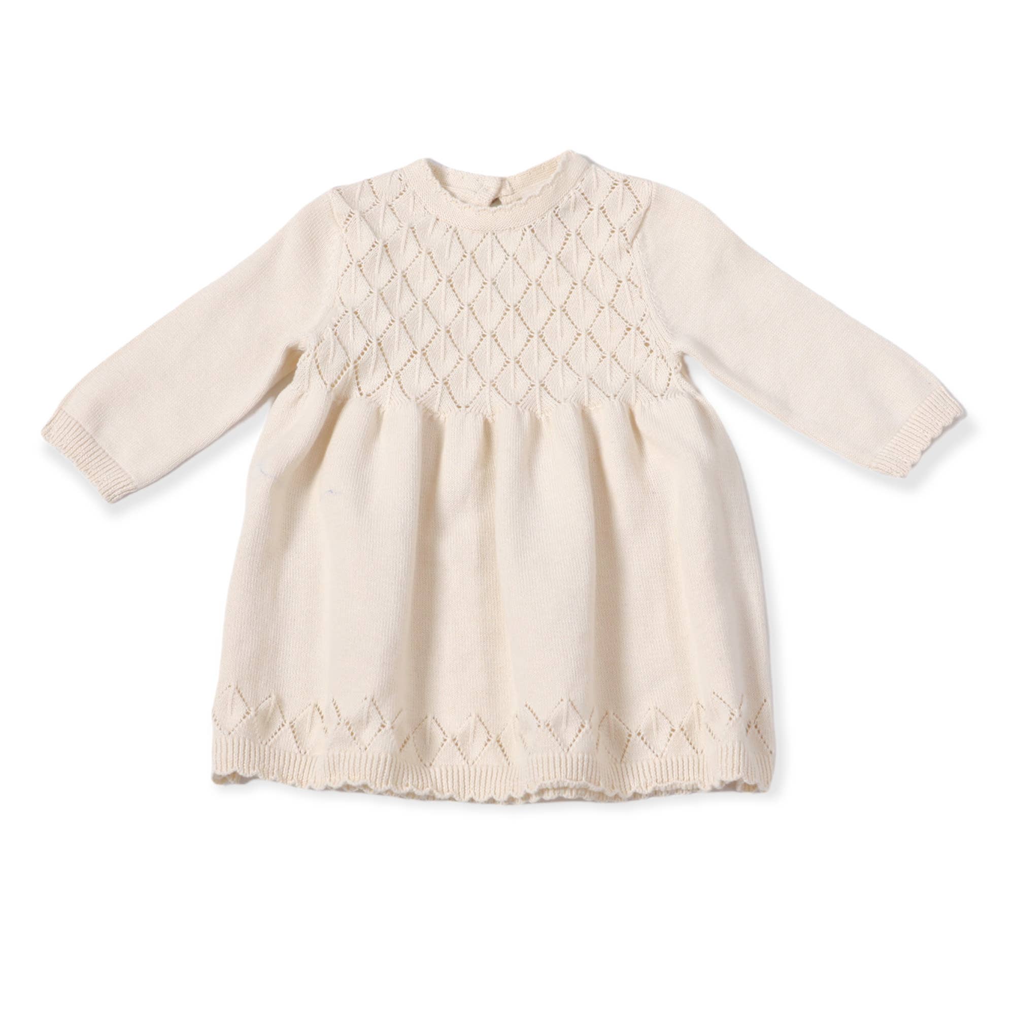 Milan Pointelle Sweater Knit Baby Dress Organic Cotton : Cream