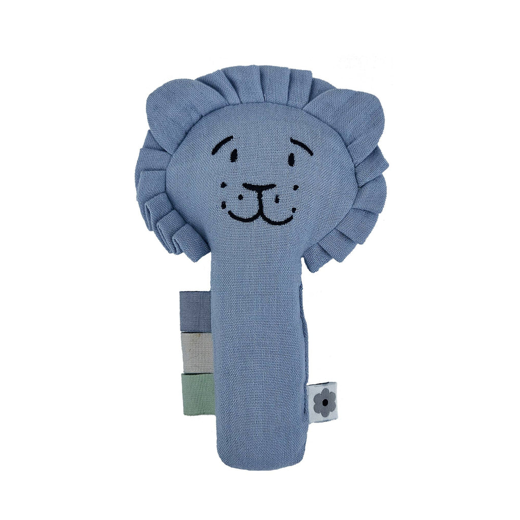 Organic Soft Rattle Lion Dusty Blue