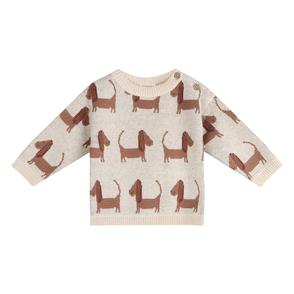 Doxie Dog Organic Cotton Jacquard Knit Baby Pullover Oatmeal