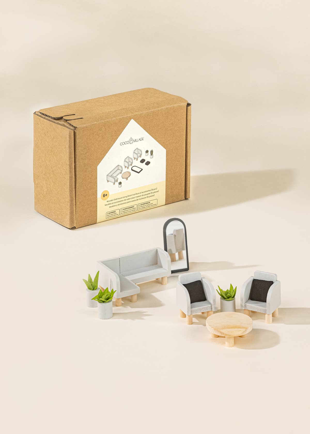 Meubles et accessoires de salon pour maison de poupée en bois (10 pièces)