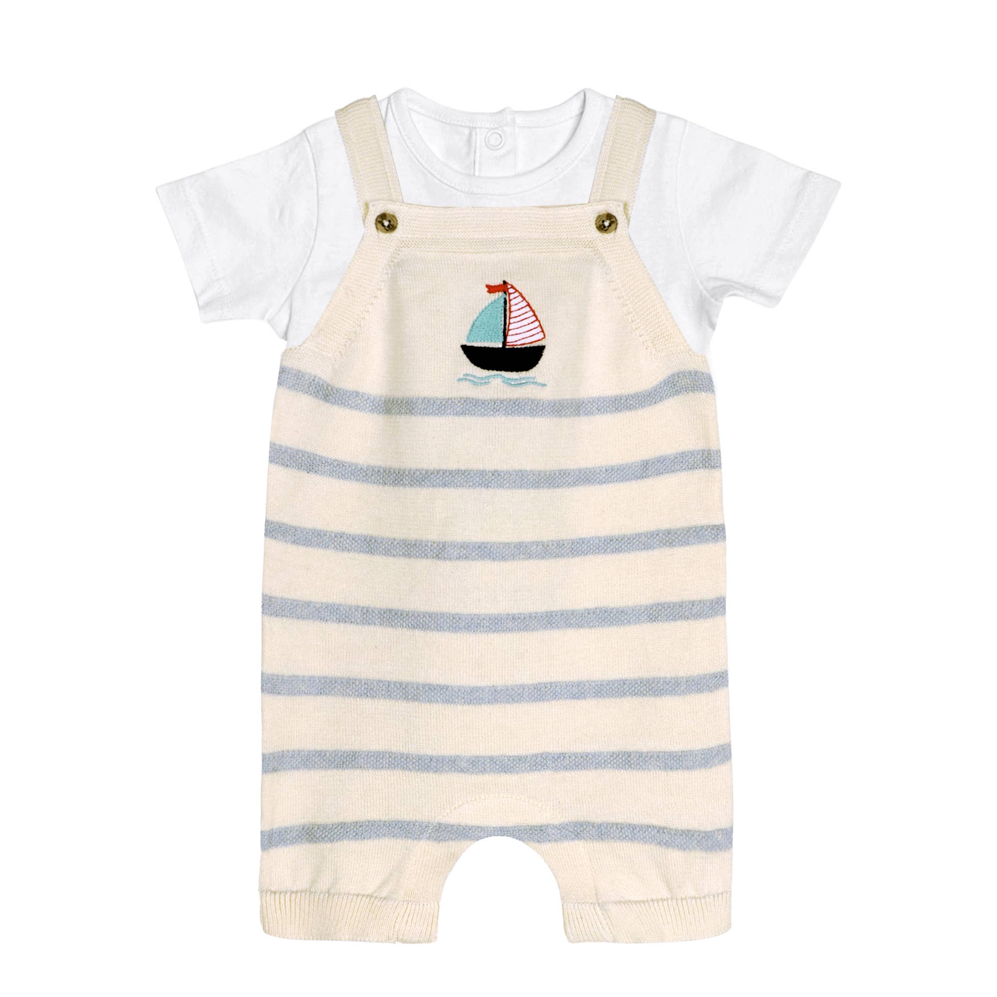 Sailboat Stripe Organic Baby Knit Shortall Set