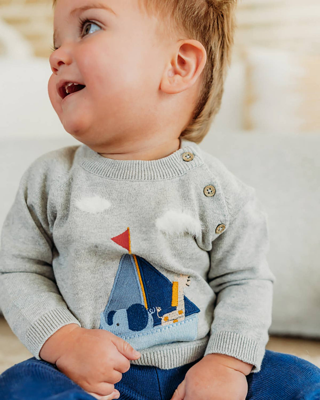 Sailboat Applique Sweater Knit Baby Pullover-Organic Cotton