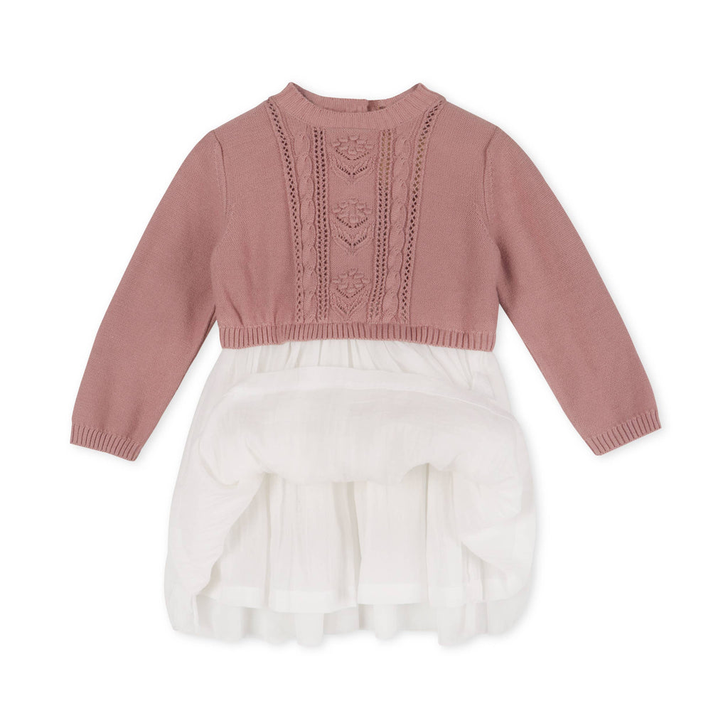 Cable Floral Sweater Knit Top & Tutu Baby Dress Organic : Teal Blue