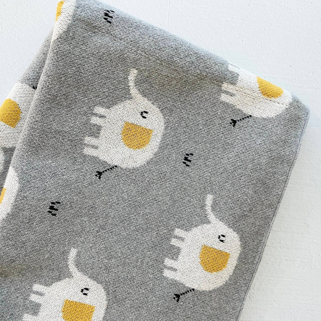 Elephant - Organic Cotton Jacquard Sweater Knit Baby Blanket: One Size