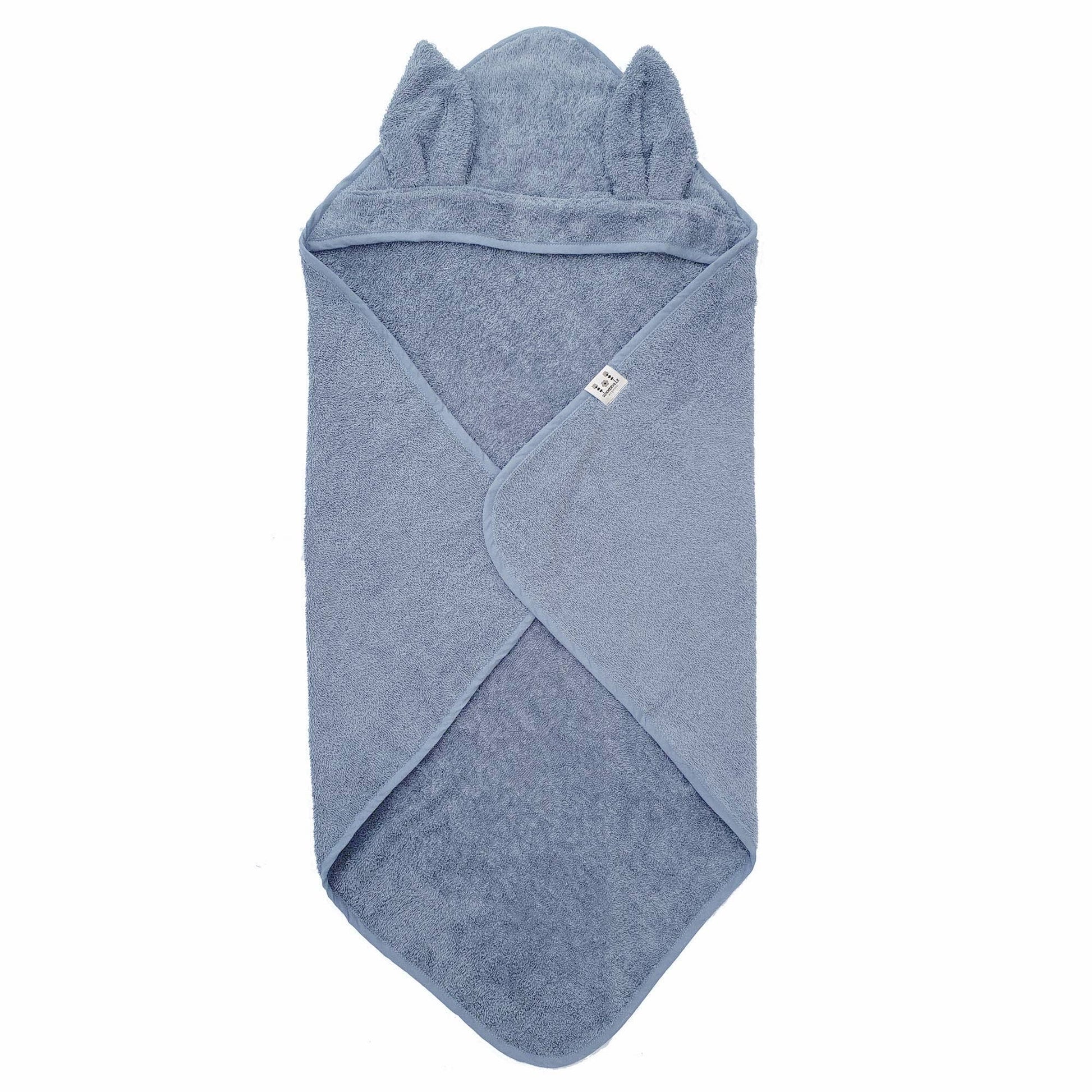 Organic Hooded Baby Towel Rabbit Dusty Blue
