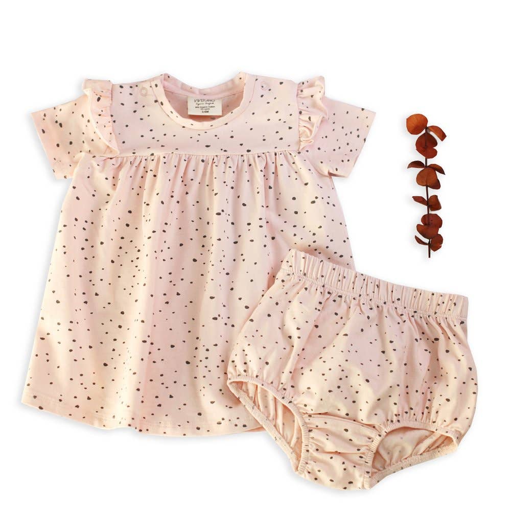 Pebble Short Sleeve Ruffle Dress + Bloomer Set Organic Cotton