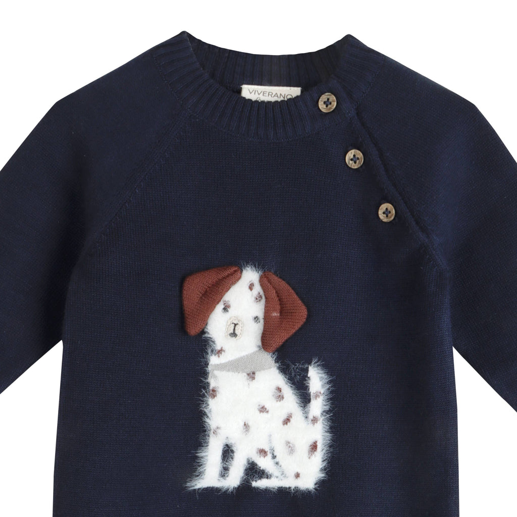 Spotty Dog Organic Cotton 3D Knit Baby Jumpsuit Navy