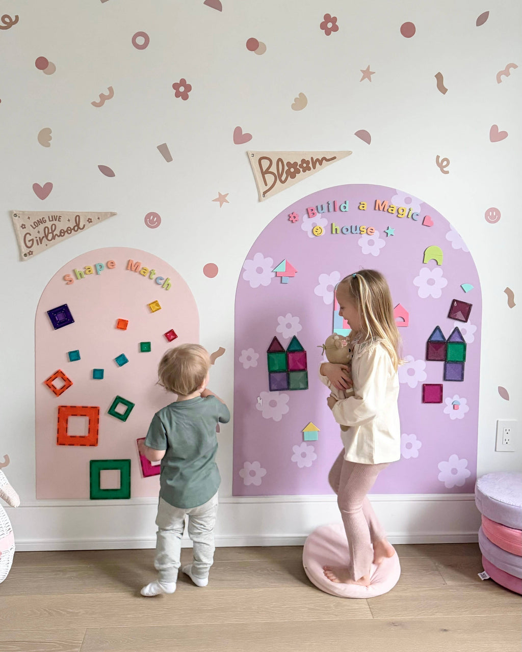 MEGA Magic Playwall - Arch Magnetic Wall Decal for Kids: Neutral Check