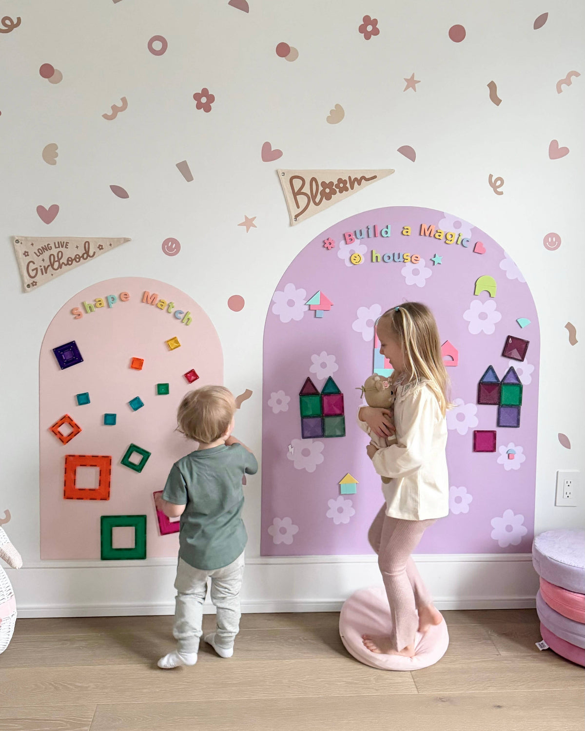 MEGA Magic Playwall - Arch Magnetic Wall Decal for Kids: Neutral Check