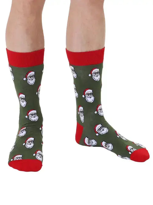 Men's Bamboo Crew Socks - Christmas Holiday - Cool Santa