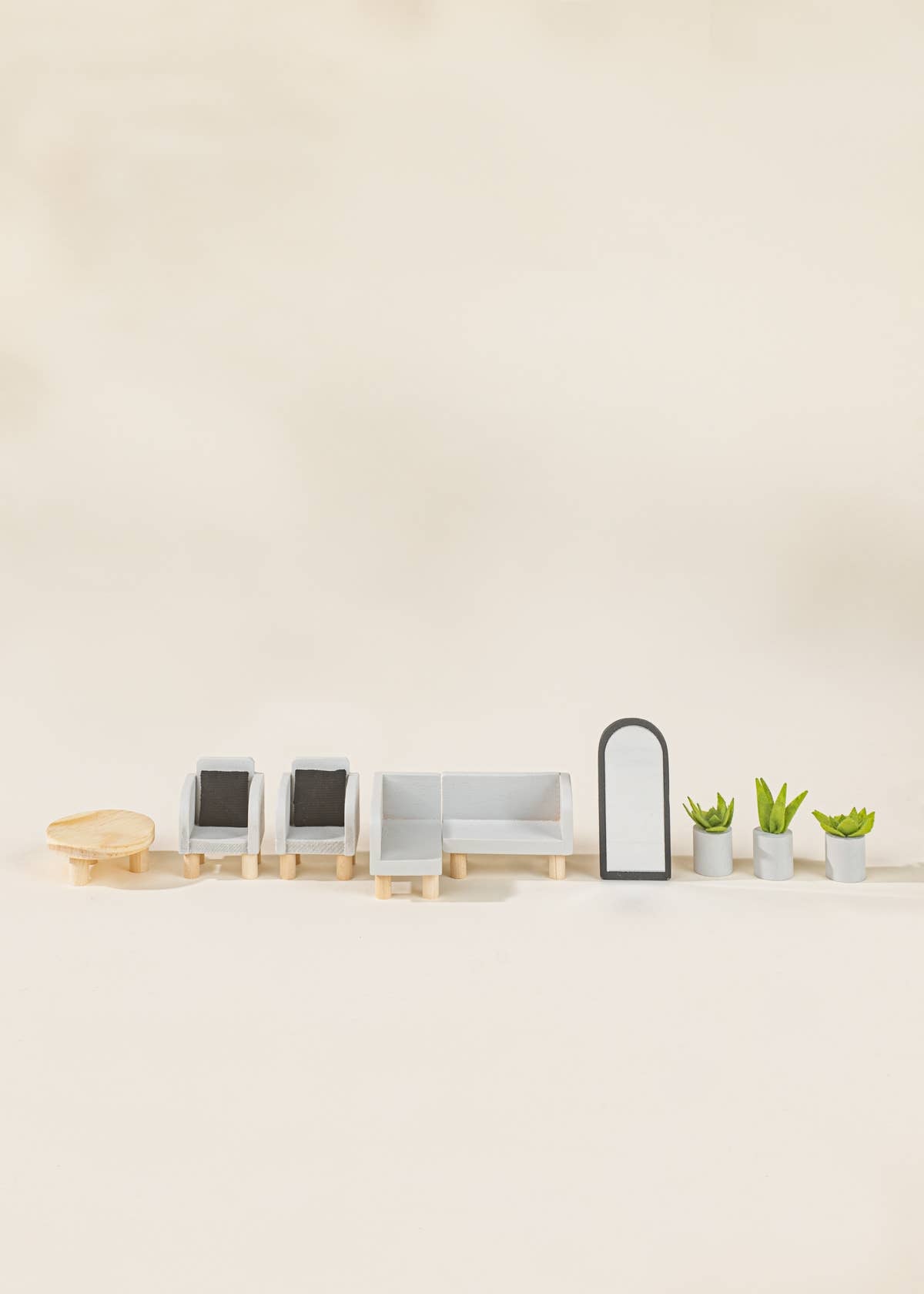 Meubles et accessoires de salon pour maison de poupée en bois (10 pièces)