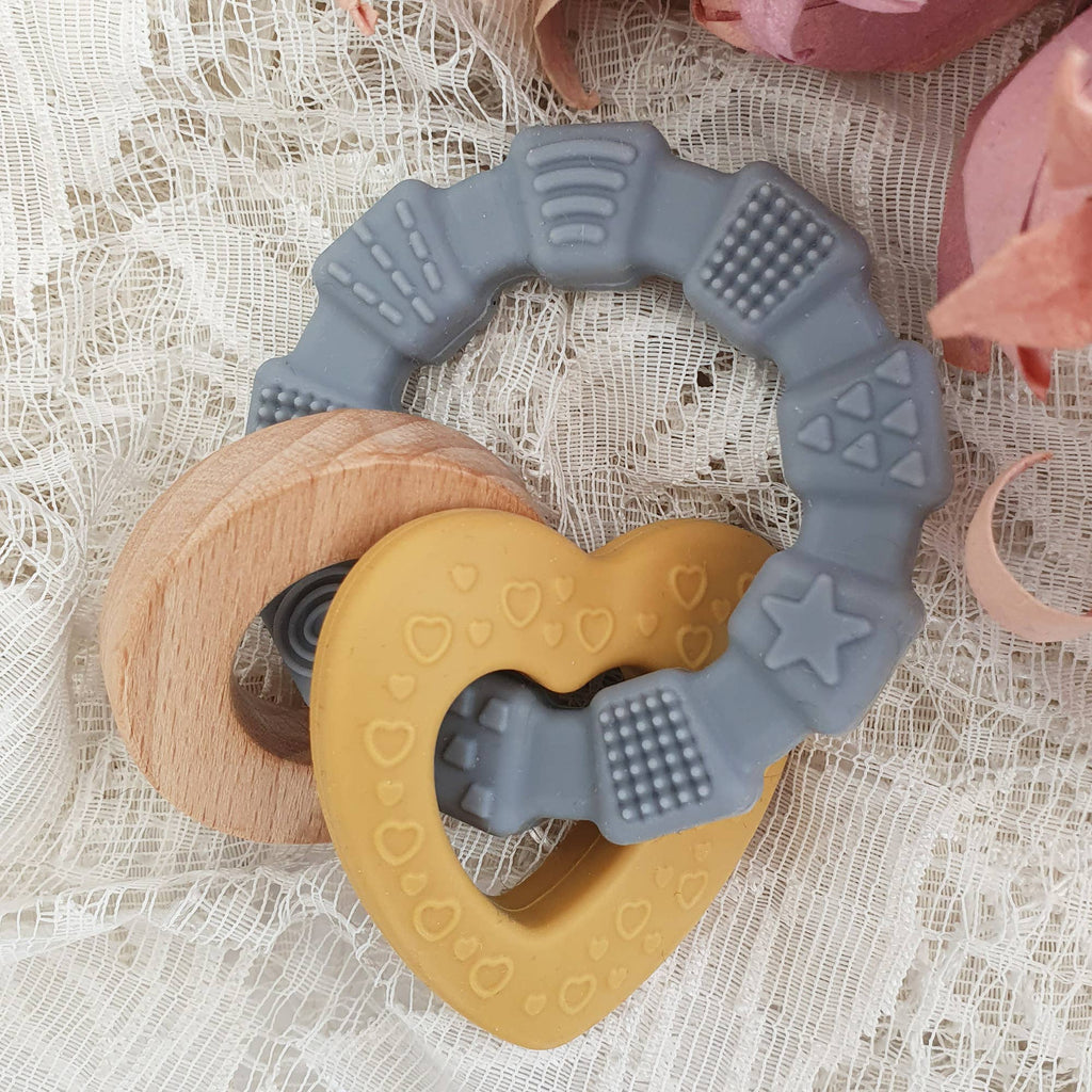 Baby Silicone Teether Toy Heart Ochre
