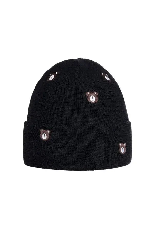 Kids 100% Merino Wool Beanie – LITTLE BEAR | Embroidered Black
