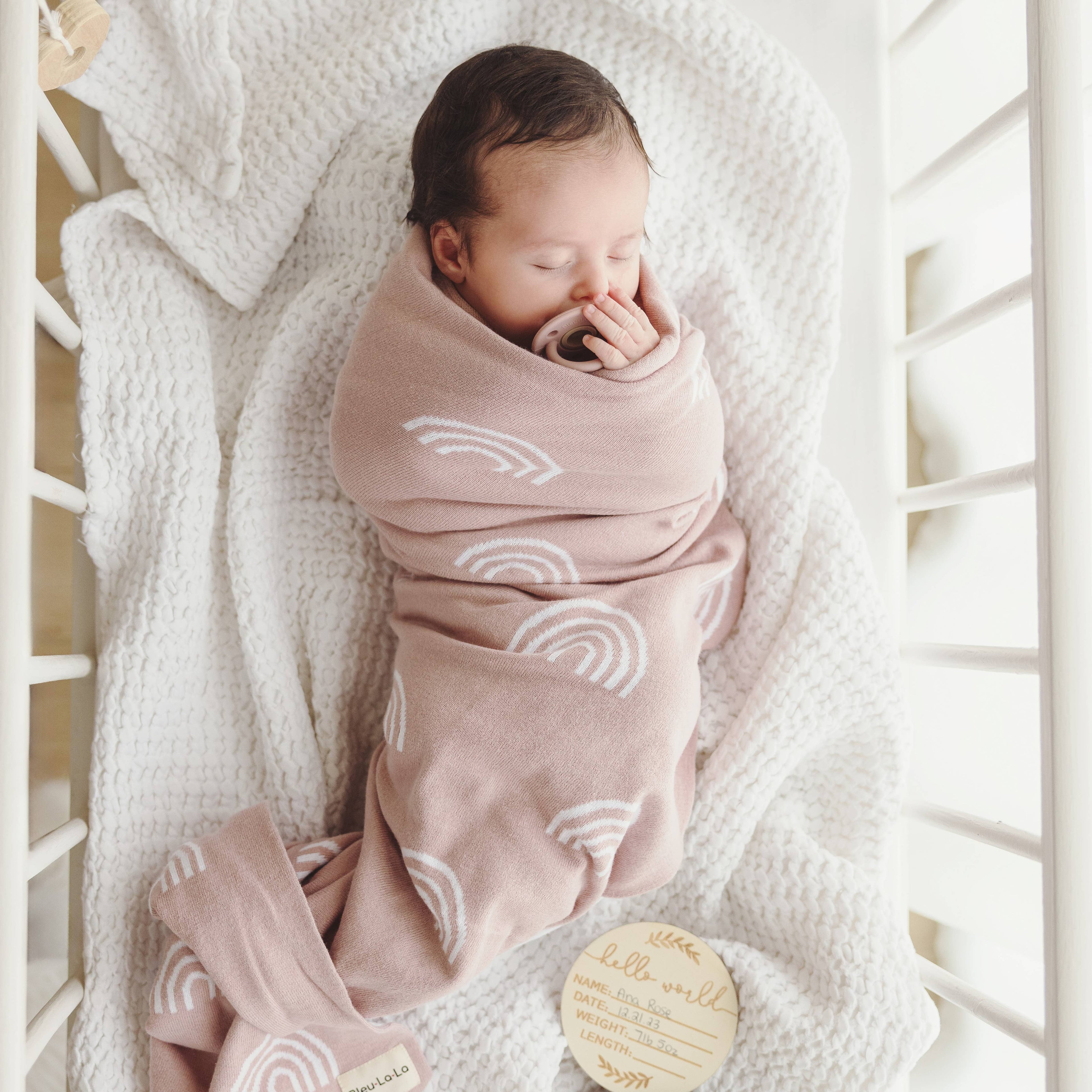 100% Luxury Cotton Swaddle Receiving Baby Blanket - Rainbow: Pink