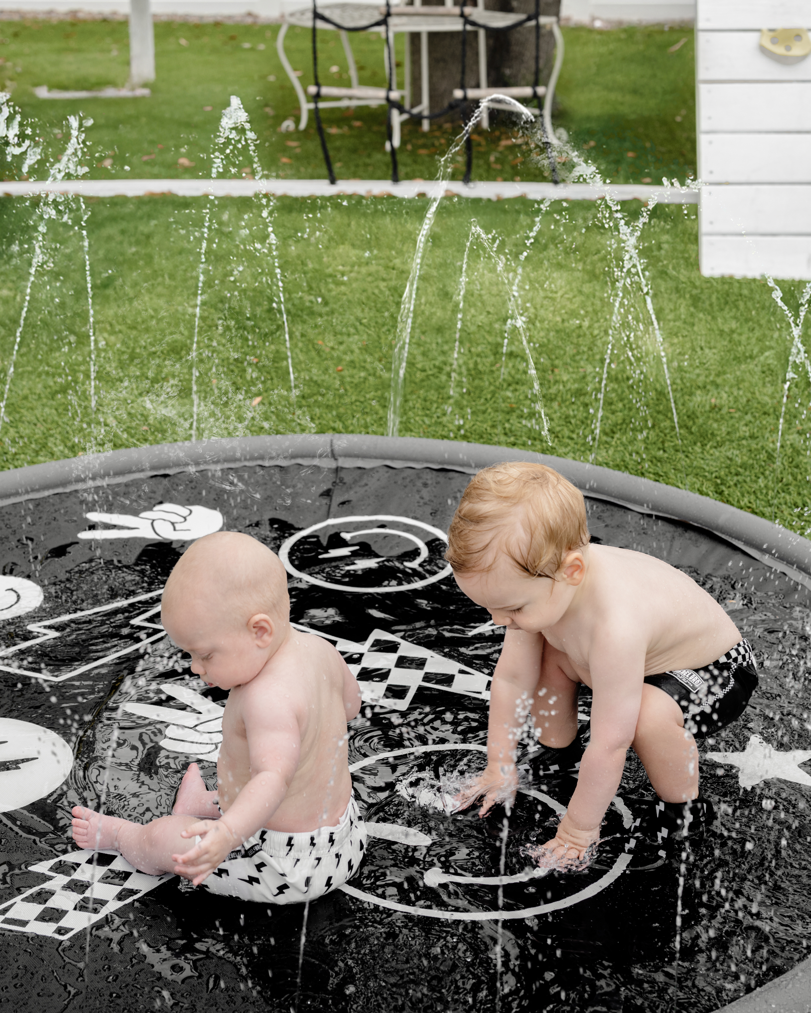 Sprinkler Splash Pad for Kids - Oversized Backyard Sprinkler: Monochrome Cool Kid