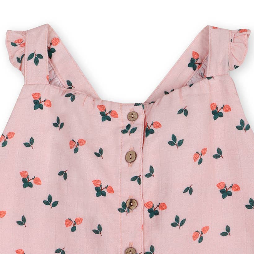 Strawberry Ruffled Baby Jumpsuit Organic Muslin