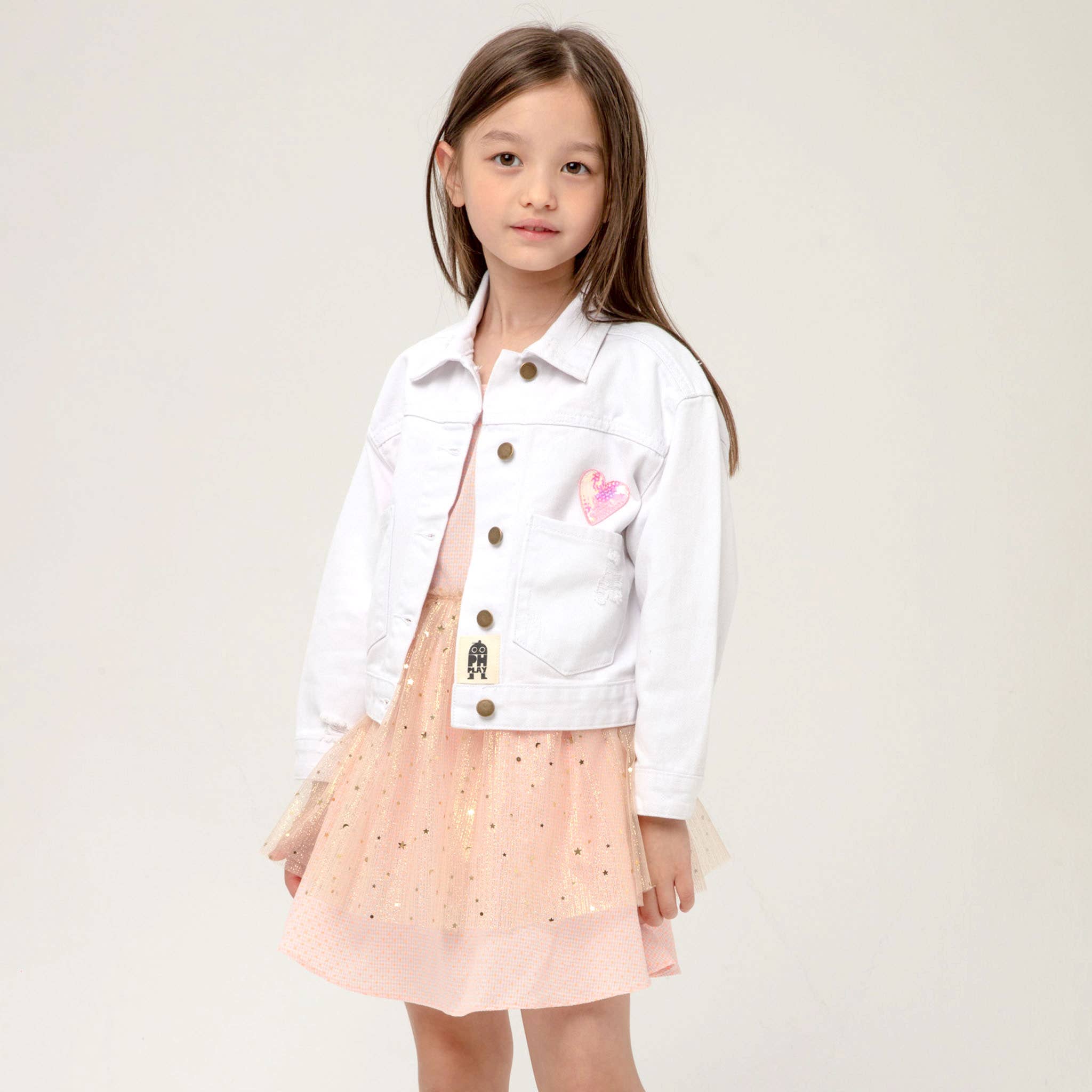 Patched Denim Jacket: White Bow