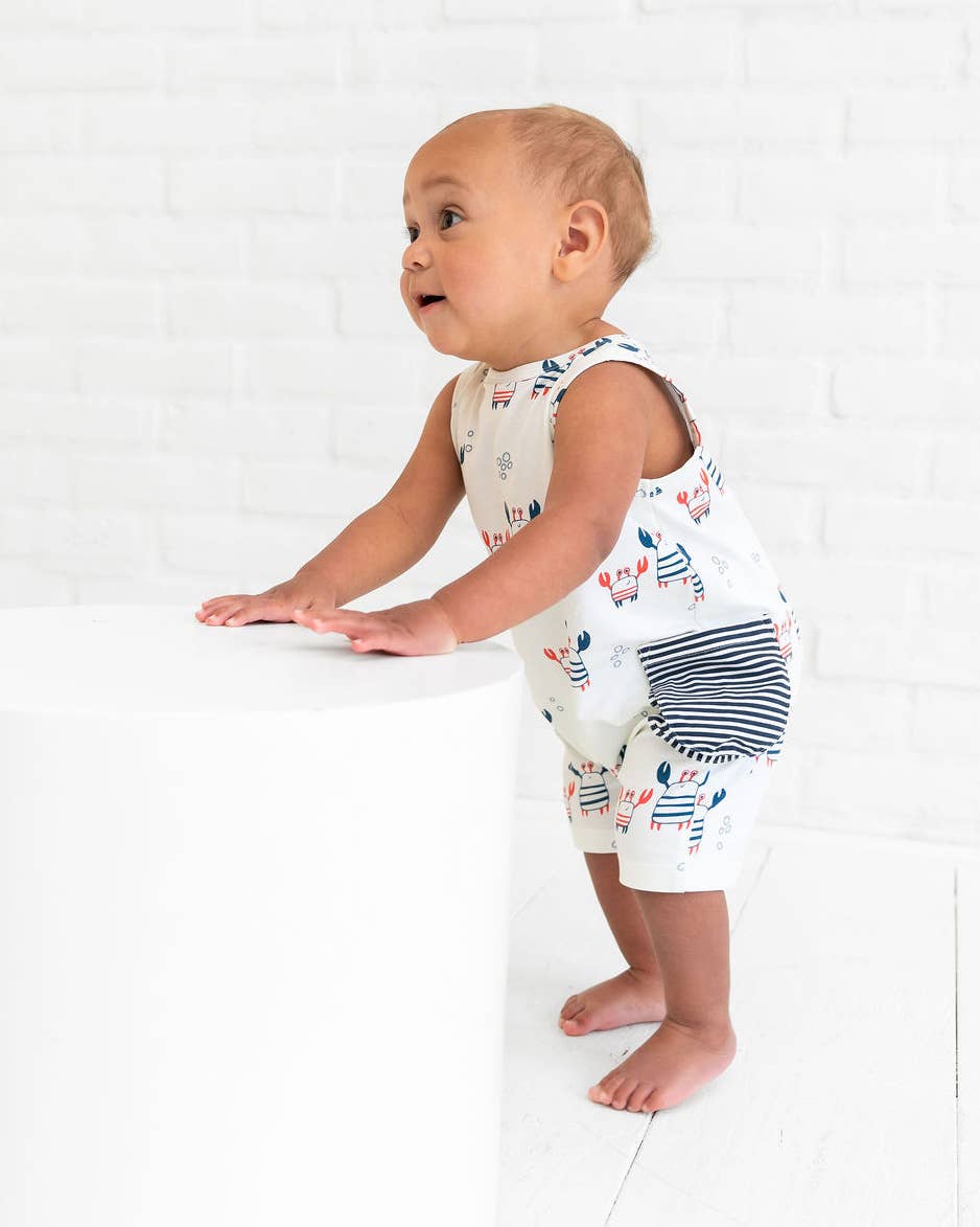 Nautical Crab Side Pocket Baby Romper Organic Jersey