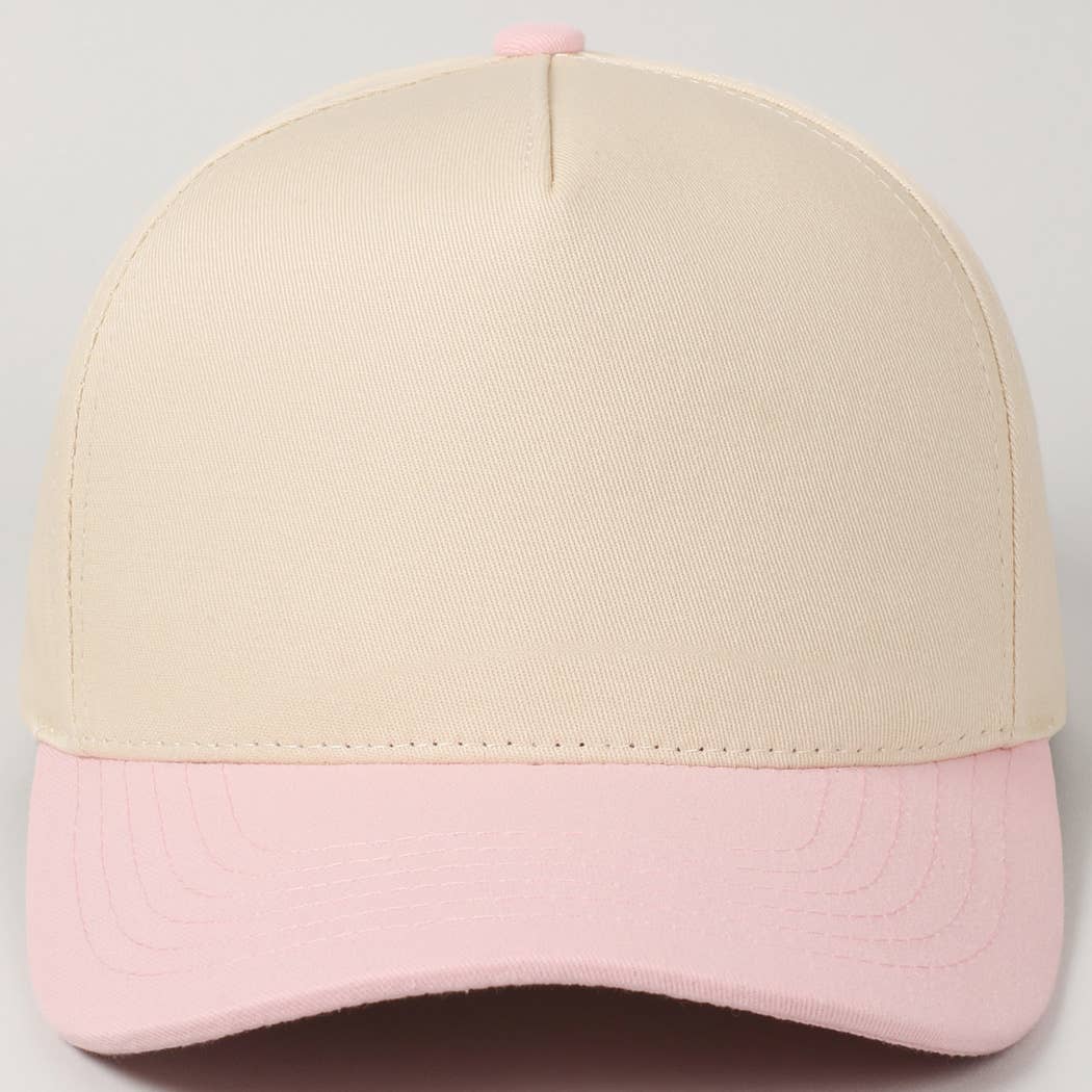 Kids Plain Two Tone Canvas Cotton Baseball Cap : HOT PINK / ONE SIZE
