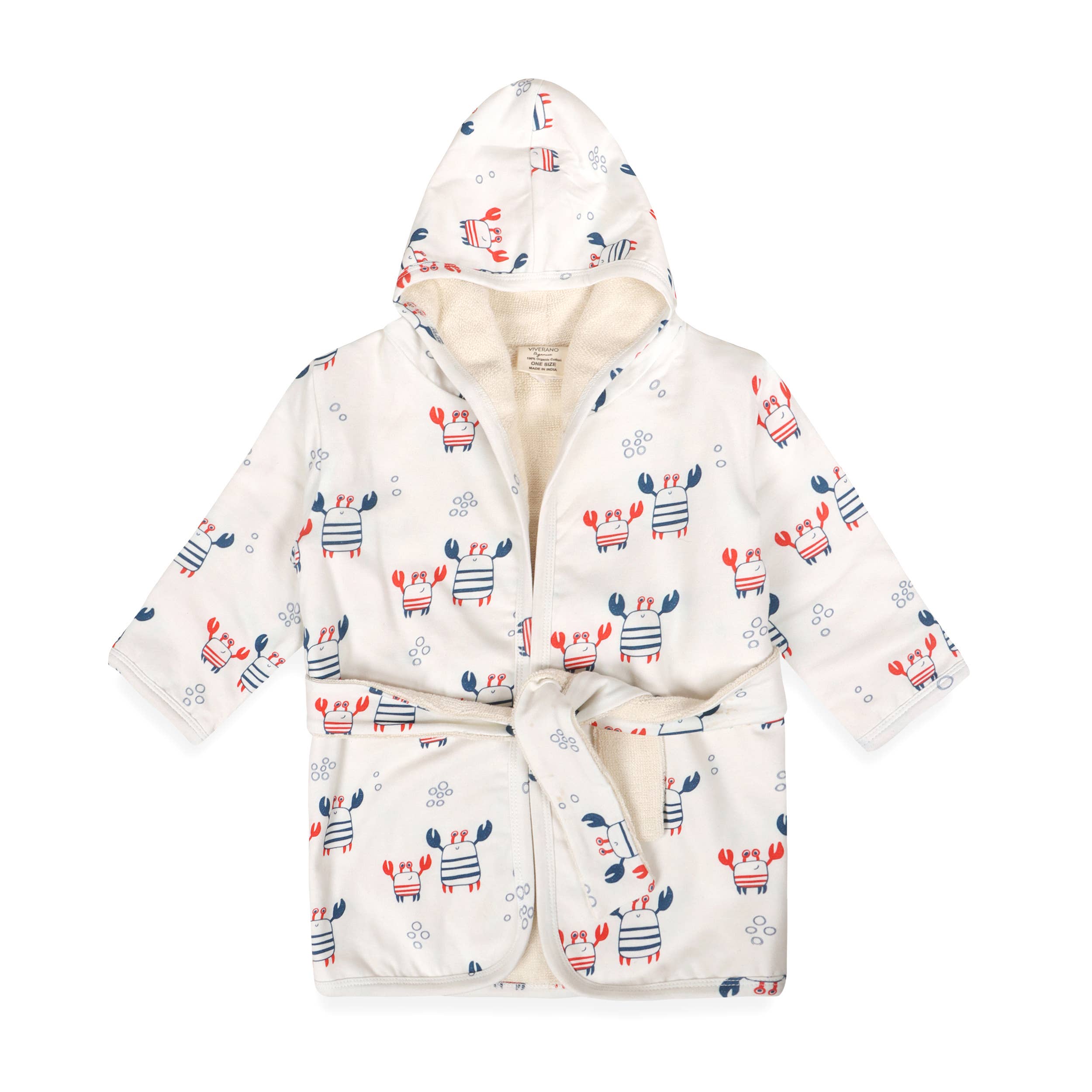 Nautical Crab Baby Hooded Baby Bathrobe Organic Jersey: One Size 0-12M