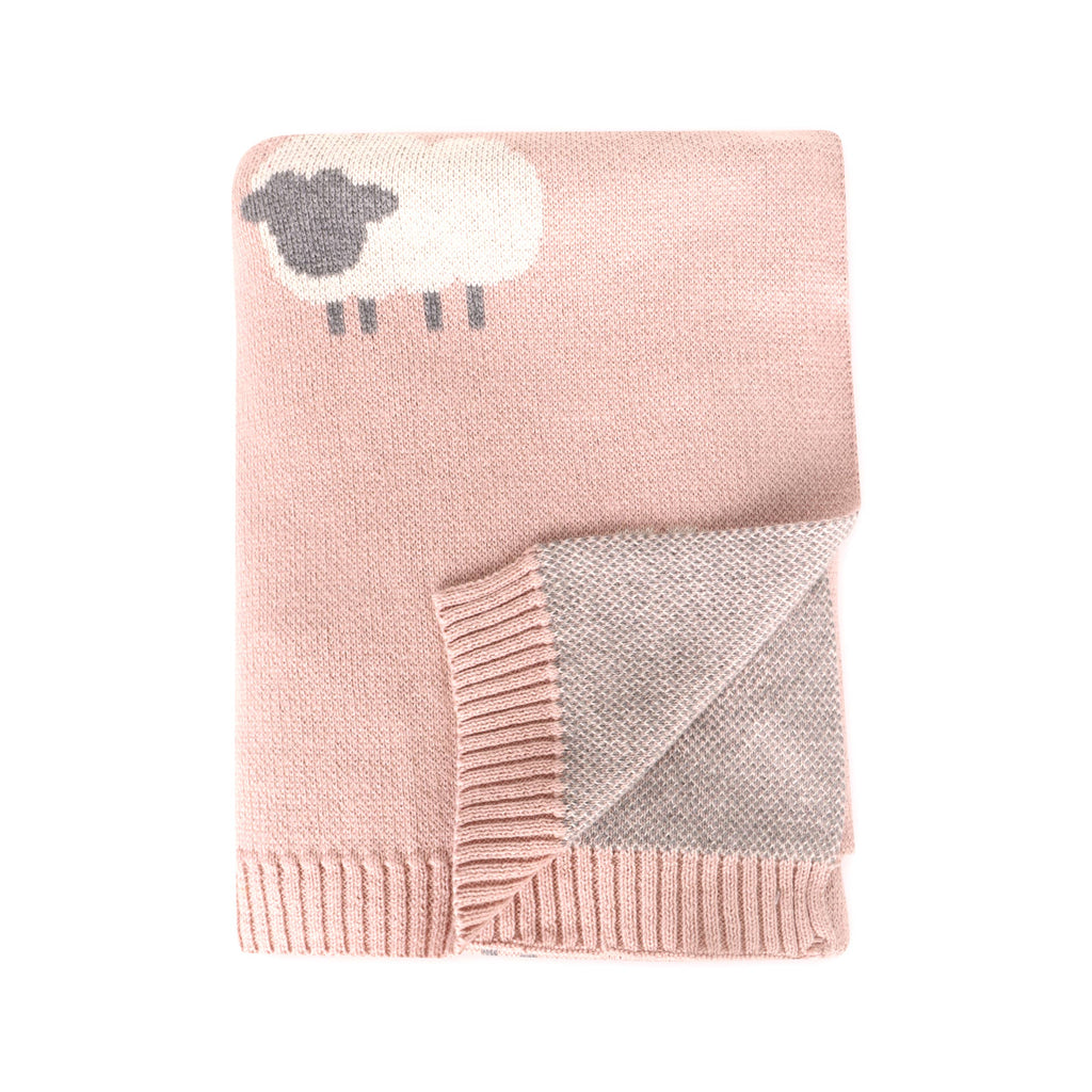 Woolly Lamb 3D - Organic Cotton Jacquard Knit Baby Blanket: Rosewood Pink