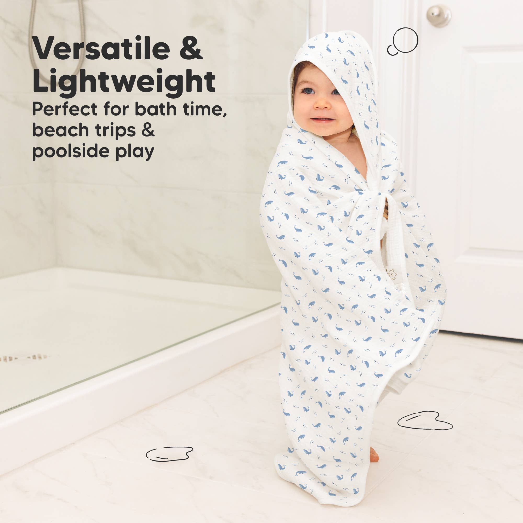 KeaBabies Lyra Muslin Hooded Towel: Whale Bay
