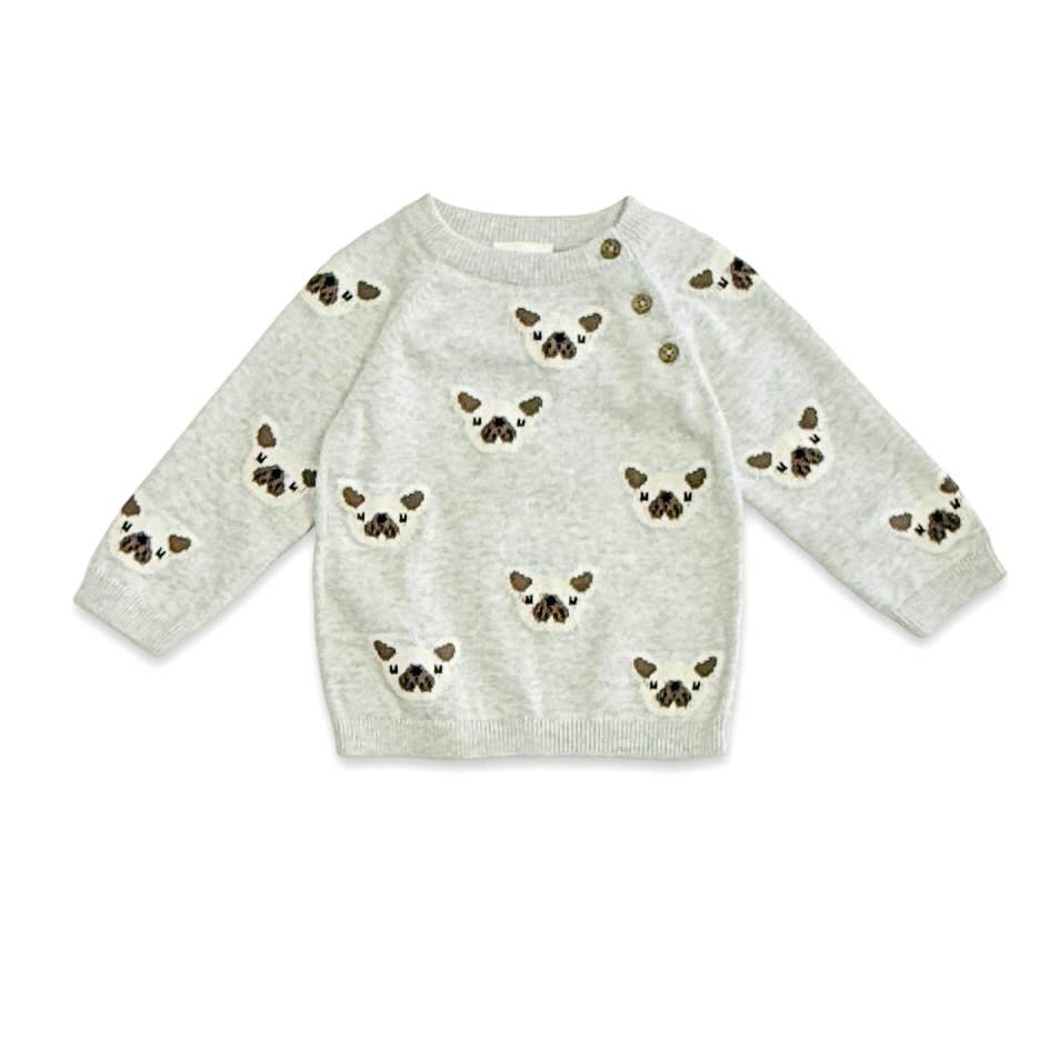 Frenchie Puppy Jacquard Knit Baby Set Organic: Pearl Grey Heather