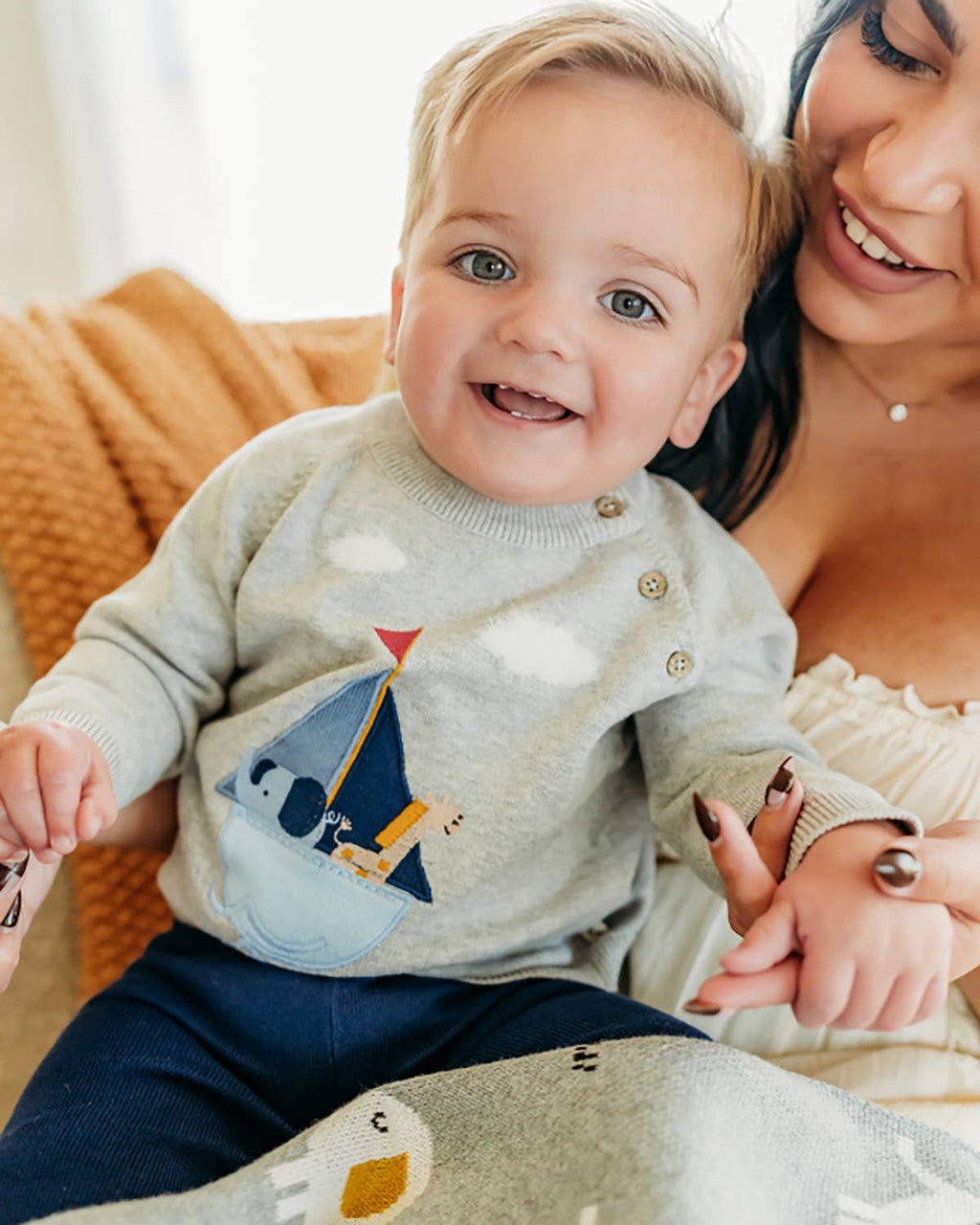 Sailboat Applique Sweater Knit Baby Pullover-Organic Cotton