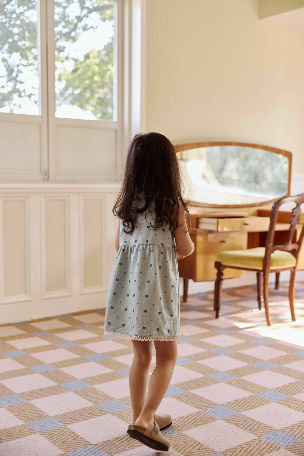 Girl Ruffle Tank Dress-Blue Hearts