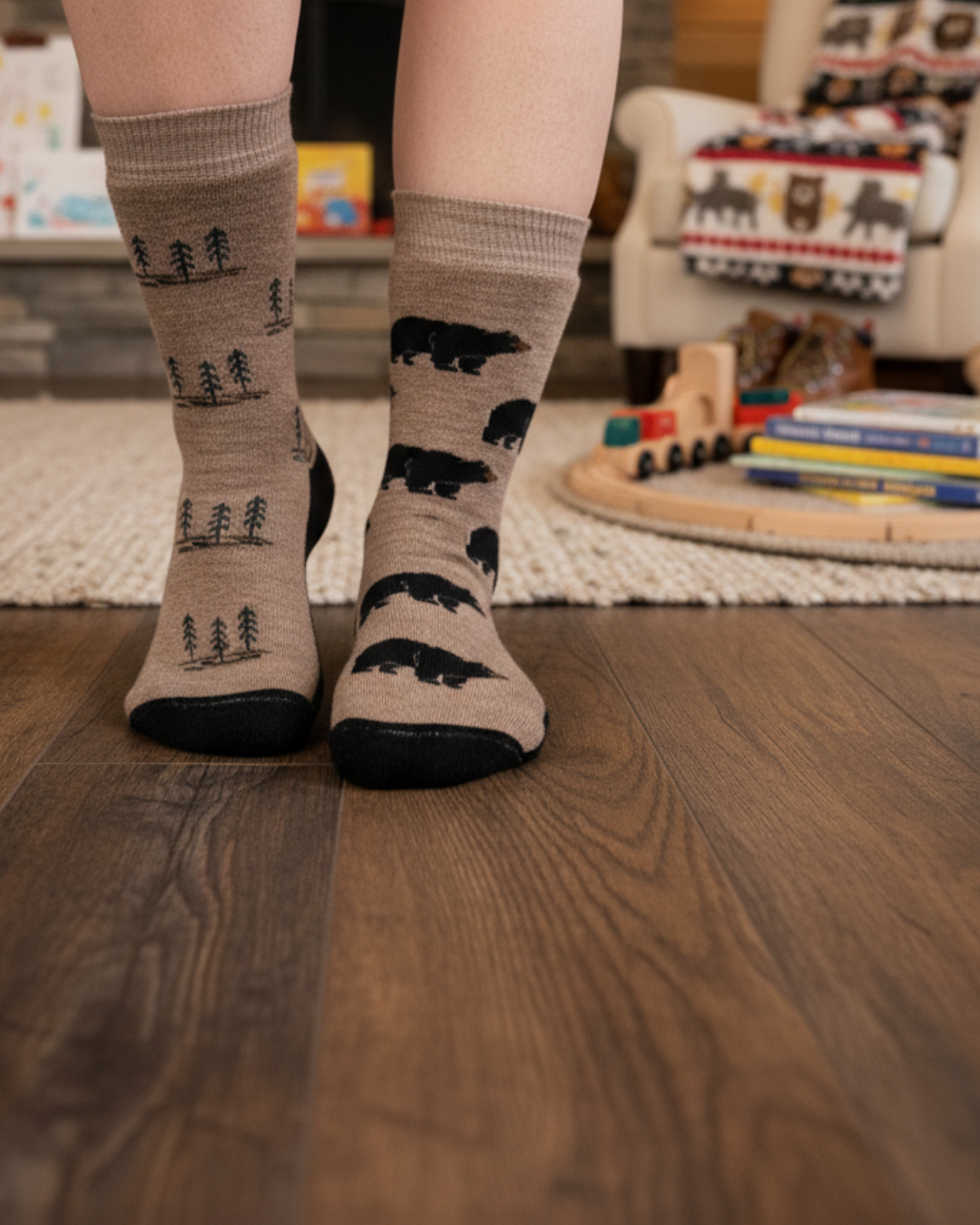 Kid's Bear & Trees Merino Crew Socks - Outdoor Adventure