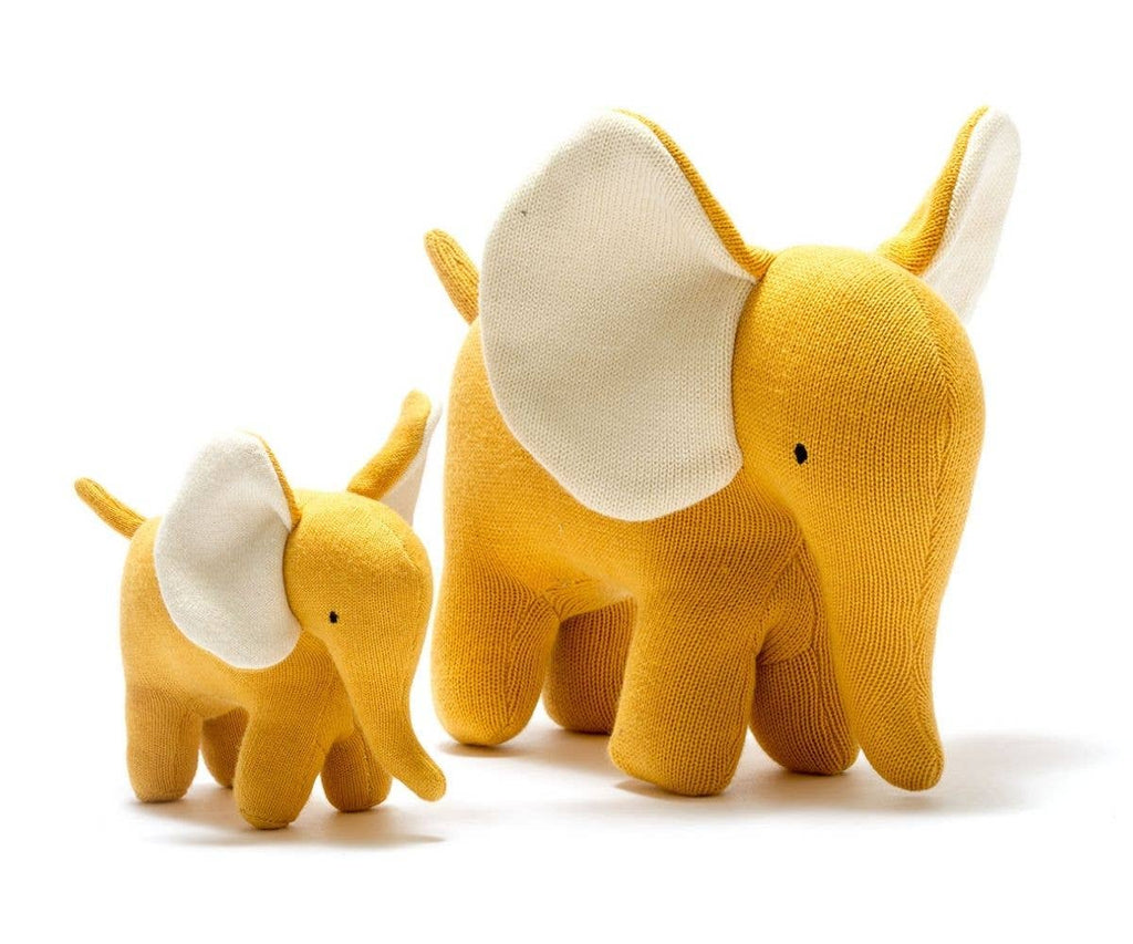 Ellis the Elephant Plush Toy Knitted Organic Cotton Mustard