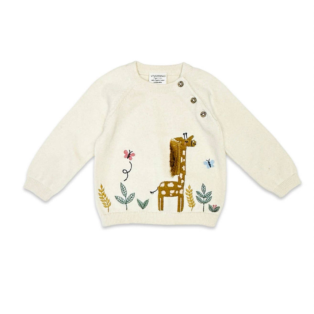 Giraffe Embroidered Knit Baby Pullover Sweater Organic