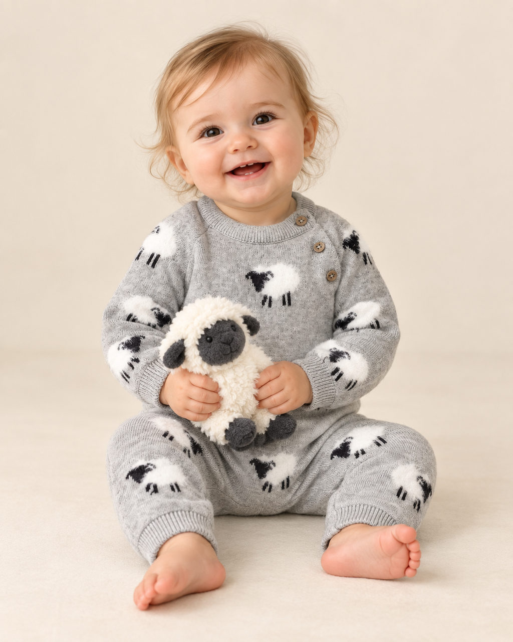 Furry Sheep 3D Jacquard Sweater Knit Baby Jumpsuit (Organic): Pewter Grey Heather