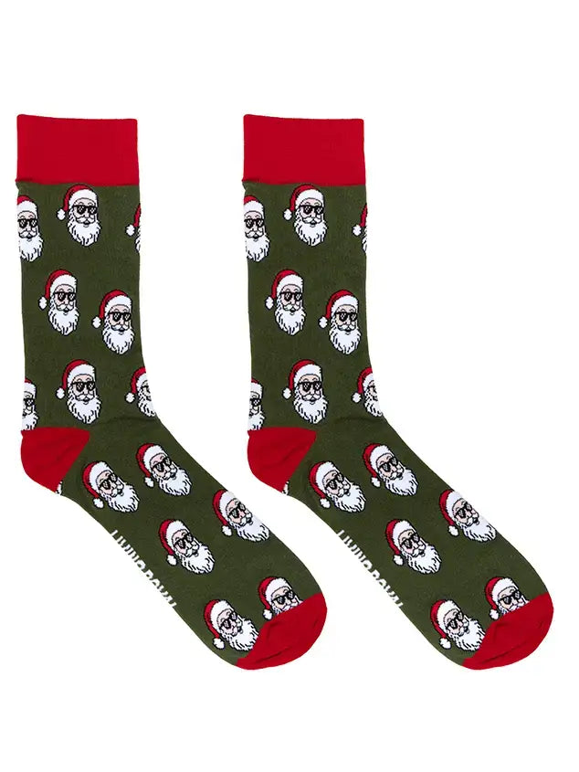 Men's Bamboo Crew Socks - Christmas Holiday - Cool Santa