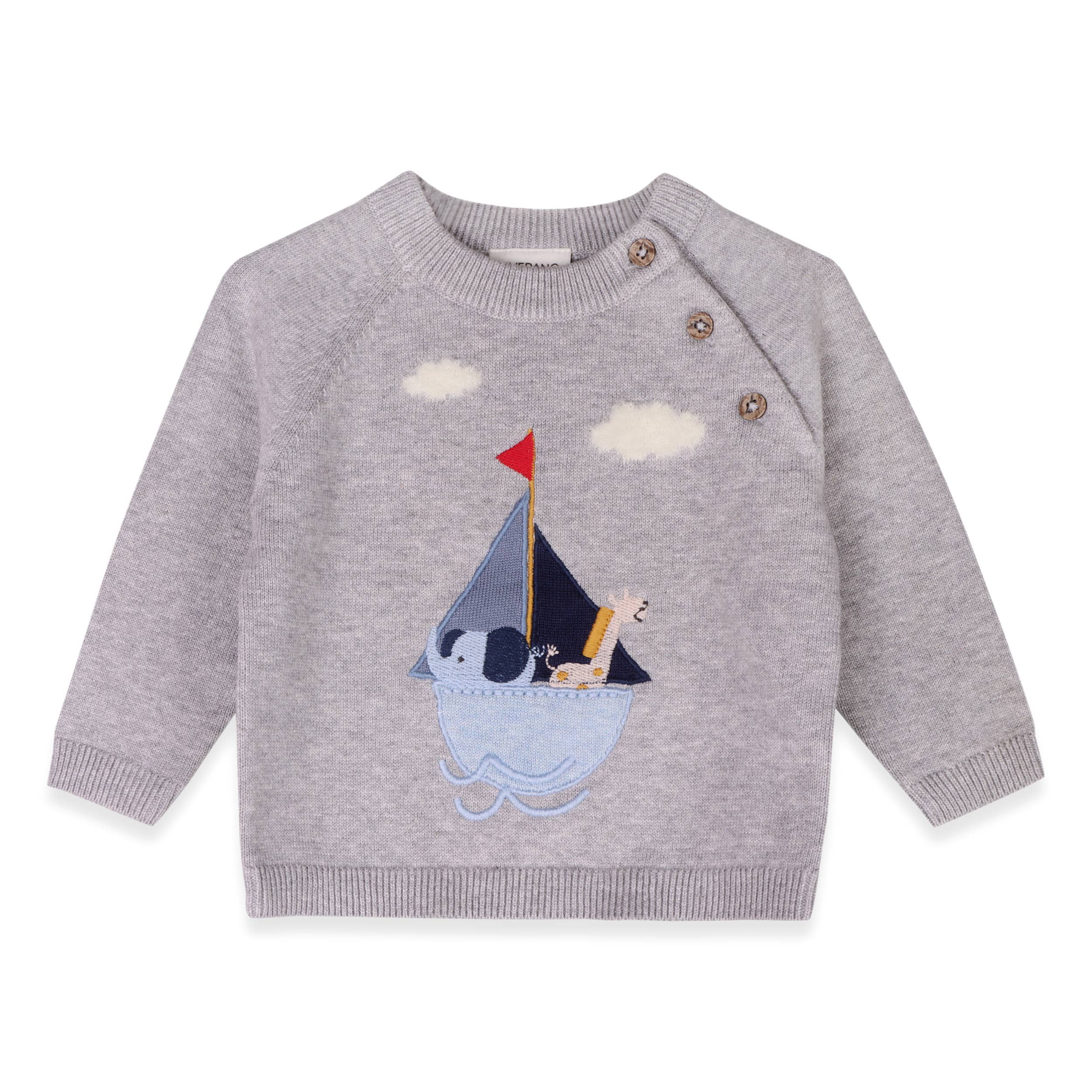 Sailboat Applique Sweater Knit Baby Pullover-Organic Cotton