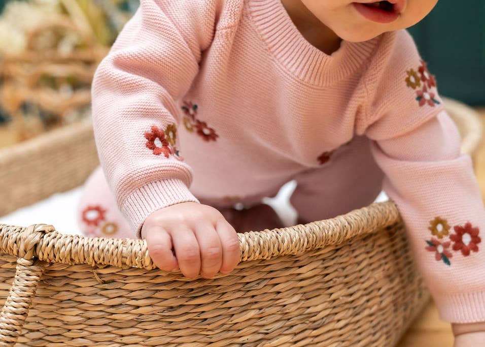 Floral Bouquet Pink Organic Knit Baby Jumpsuit
