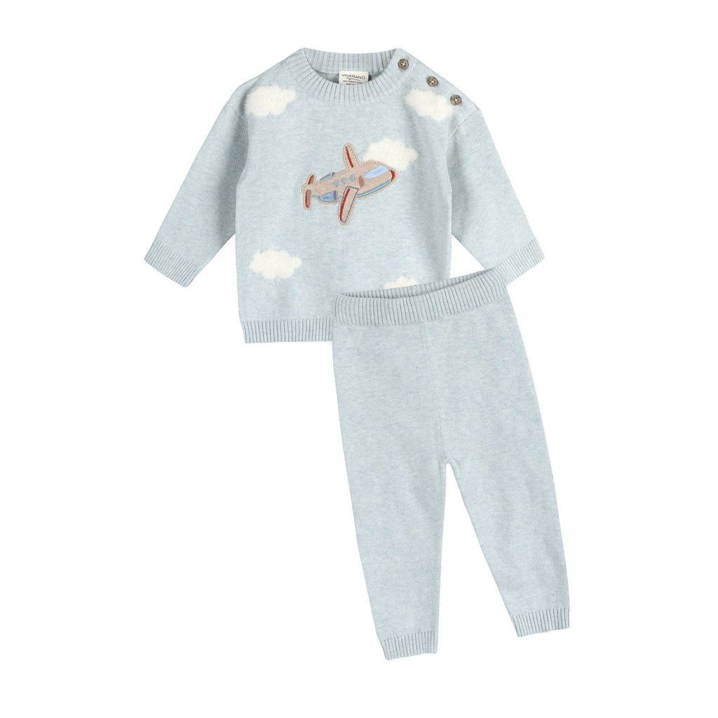 Airplane Organic Cotton Knit Baby Knit Pullover & Pant Set
