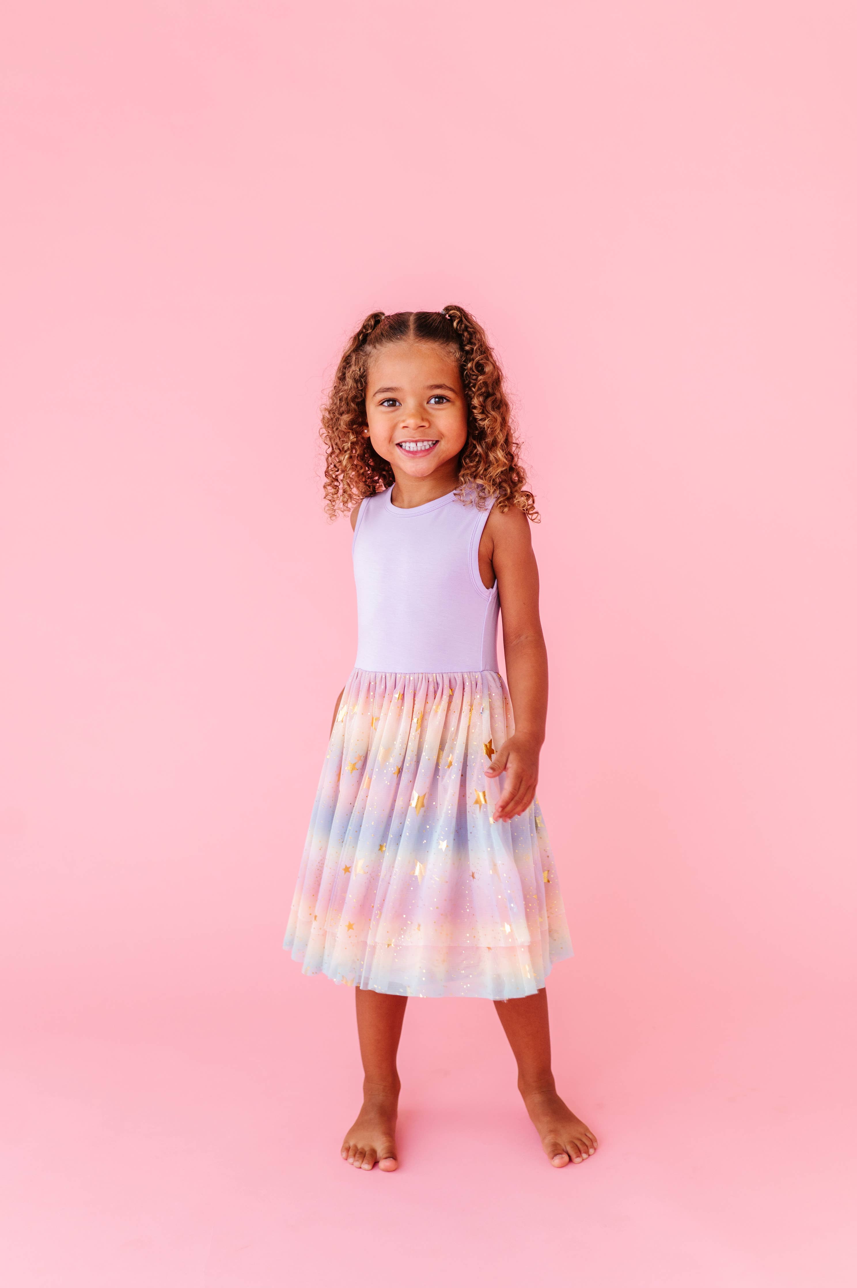 Kids Bamboo + Tulle Dress - Spring Rainbow Twinkle