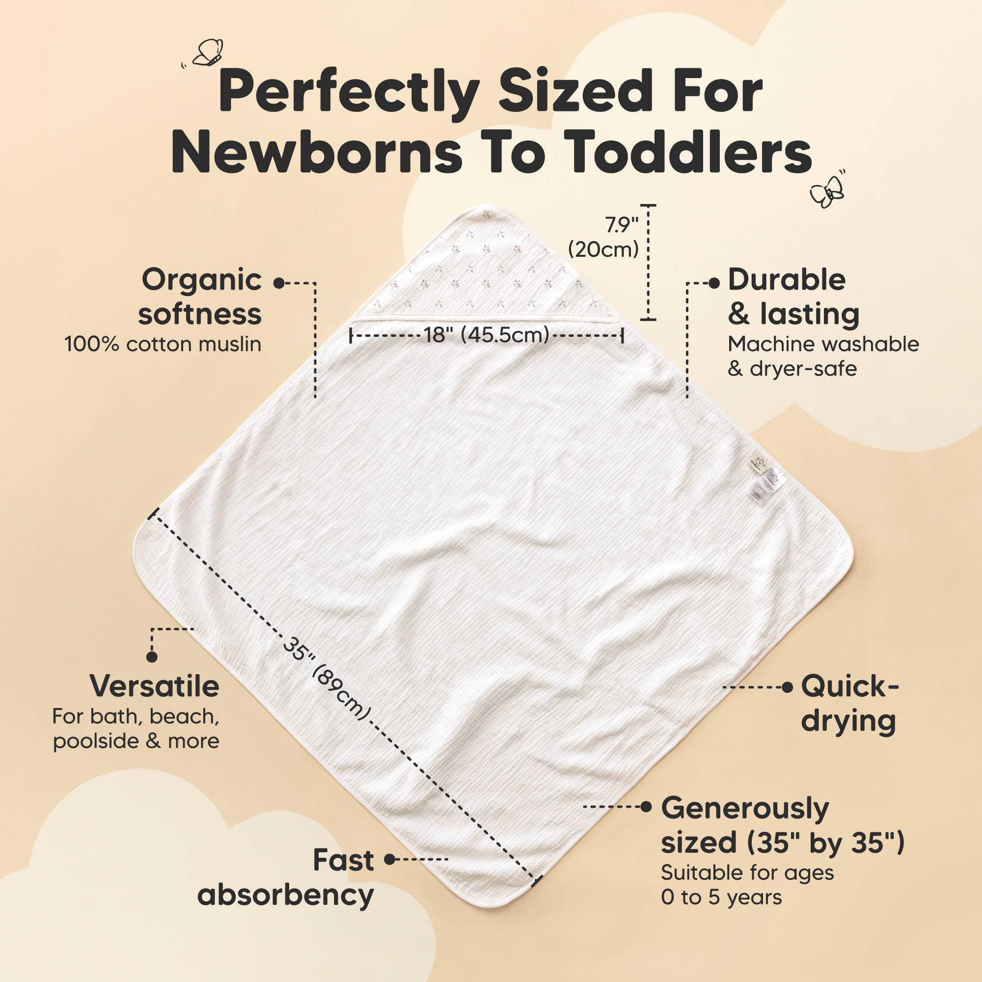 KeaBabies Lyra Muslin Hooded Towel: Petunia