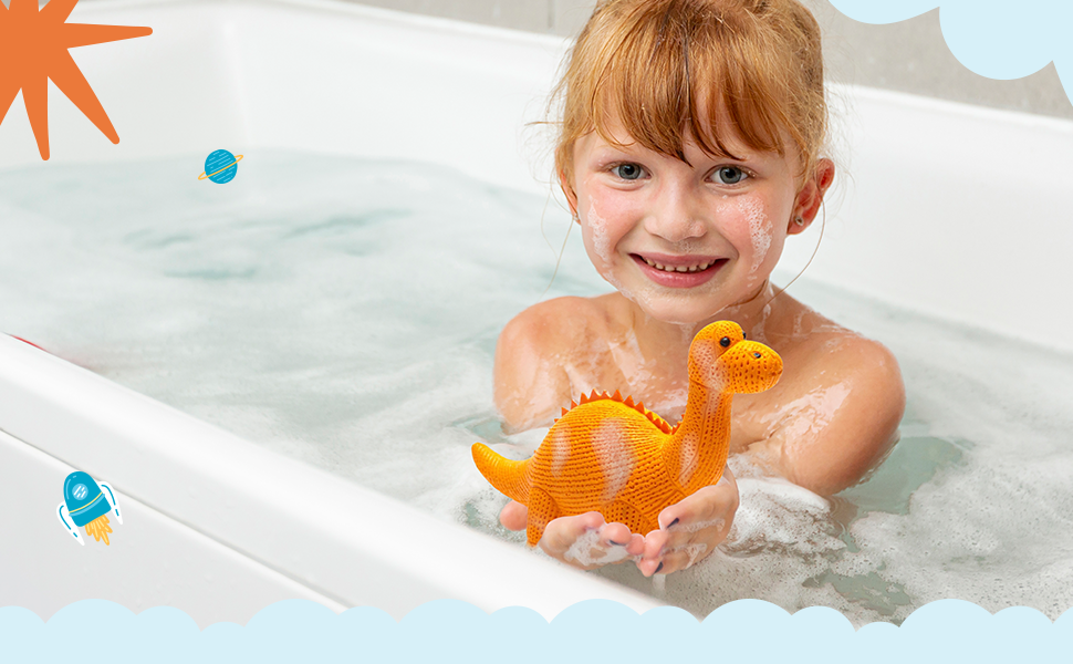 Rubber Orange Diplodocus Dinosaur Toy, Bath Toy and Teether