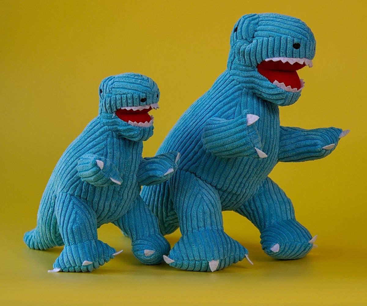 Small Corduroy T Rex Dinosaur Plush Toy in Ice Blue