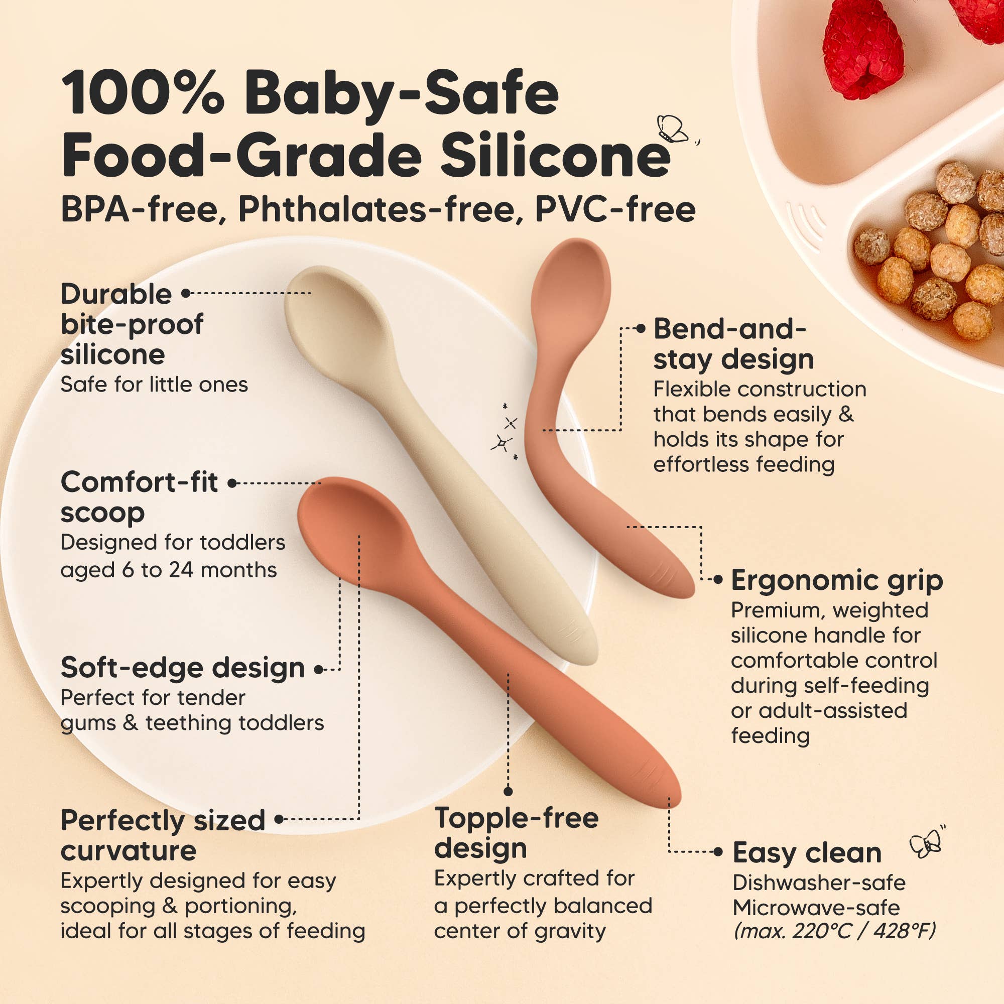 3-Pack Prep Silicone Baby Spoons for Toddlers 6-24 months: Terracotta