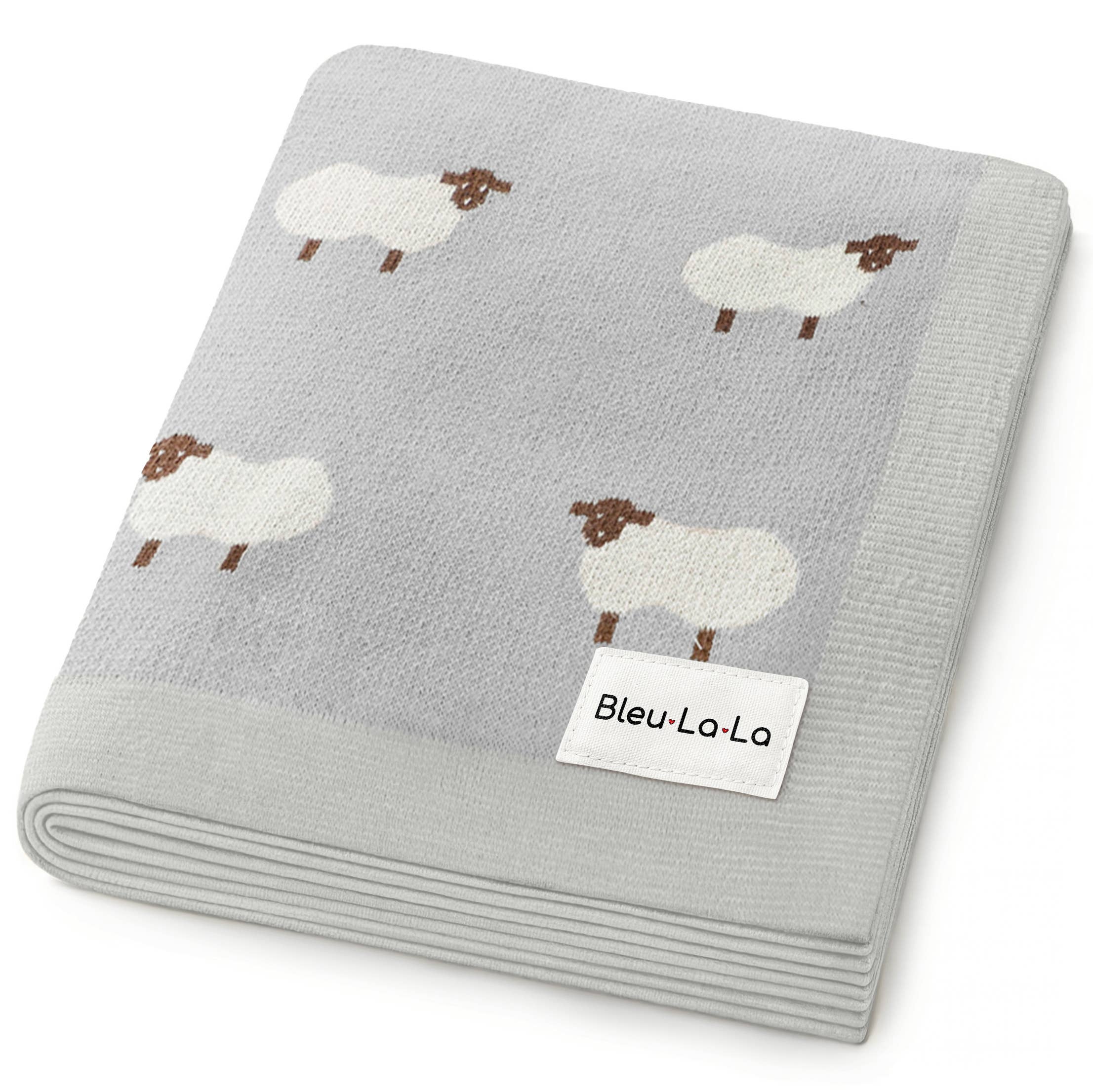 100% Luxury Cotton Receiving Swaddle Baby Blanket - Sheep: Grey